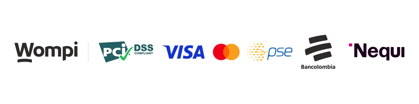 Métodos de pago: PSE, Nequi, Bancolombia, Visa, Mastercard, Efecty